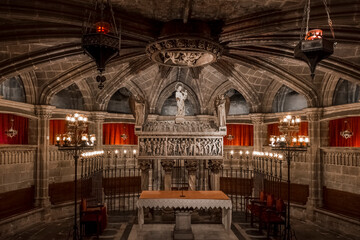 underground crypt of santa eulalia in barcelona cathedral, gothic cathedral