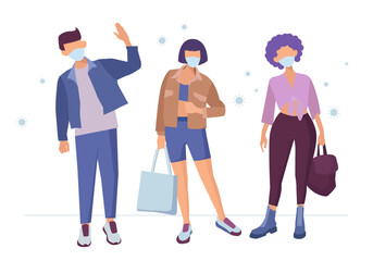 people wearing medical masks pandemic covid-19 creative illustration