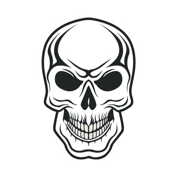 Outline vector skull in black. the skull of the city's modern street style. Isolated on a white background.
