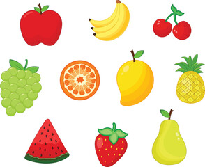 Set of different types of fruits, Cartoon Fruits Collection