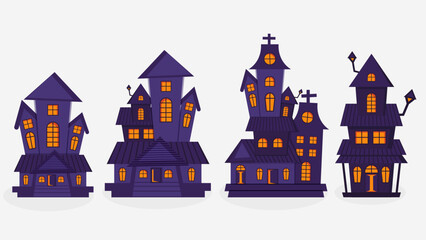 Flat Halloween haunted houses collection