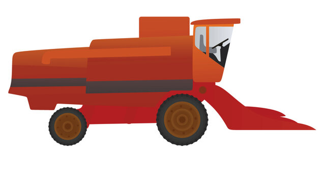 Red Farmer Combine Vehicle. Vector Illustration