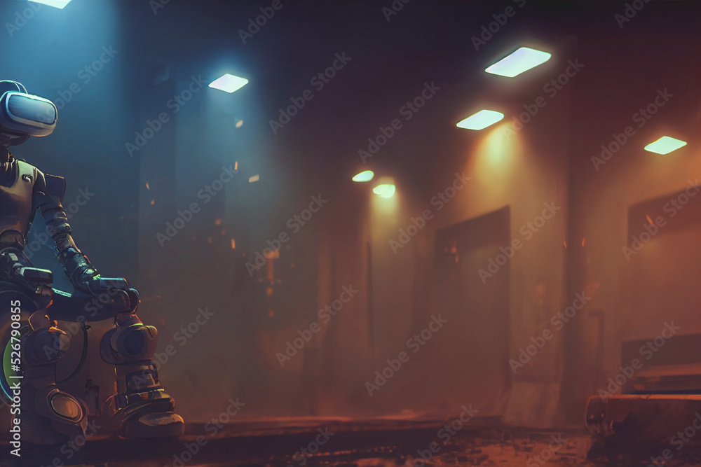 Poster 3d rendering humanoid artificial intelligence robot thinking or analyze