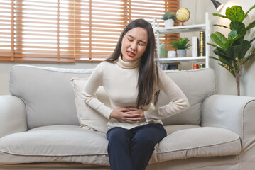 woman have stomach pain from menstruation.