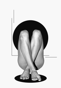 Digital collage with naked female legs