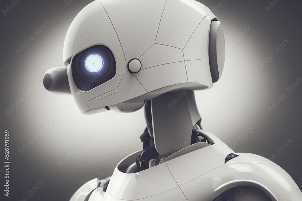 Poster 3d rendering humanoid artificial intelligence robot thinking or analyze