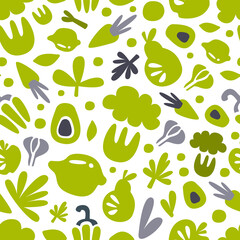 Organic Farm Food Hand Drawn Green Eco Crop Vector Seamless Pattern Template
