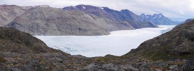 View of Greenlandic glacier during summer day