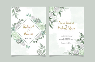 Fototapeta na wymiar Set of card with green flower rose and leaves. Wedding ornament concept. Floral poster invitation. Vector decorative greeting card or invitation design background.