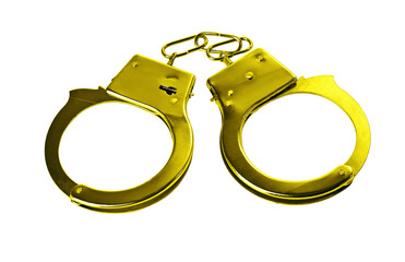 Old handcuffs on transparent background,