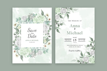 Set of card with green flower rose and leaves. Wedding ornament concept. Floral poster invitation. Vector decorative greeting card or invitation design background.