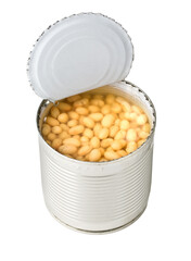 Opened tin with beans.