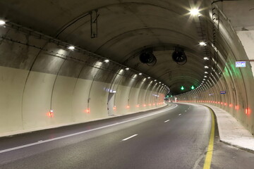 Fototapeta premium Road tunnel in the mountains in northern Israel.