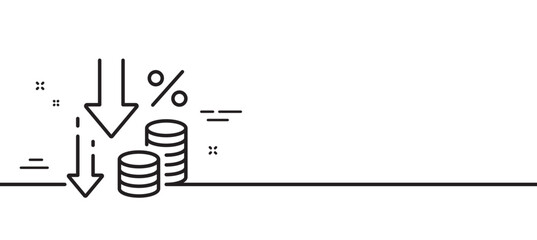 Deflation line icon. Money tax rate sign. Price reduction symbol. Minimal line illustration background. Deflation line icon pattern banner. White web template concept. Vector