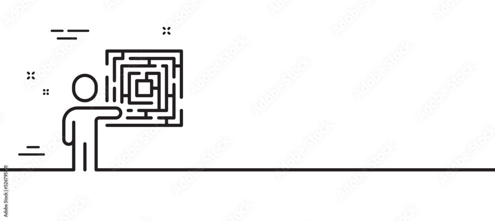 Poster business skill line icon. person with maze sign. solution labyrinth symbol. minimal line illustratio