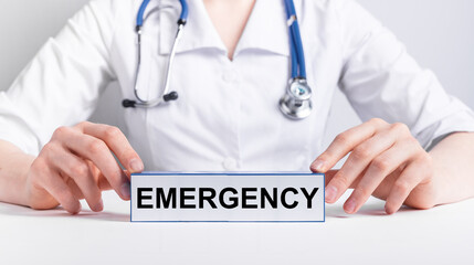 Emergency, urgent medical issue situation concept, word