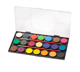 Watercolor paint and brush