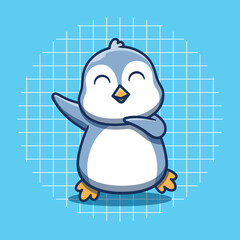Cute penguin mascot dancing vector illustration. Flat cartoon style.