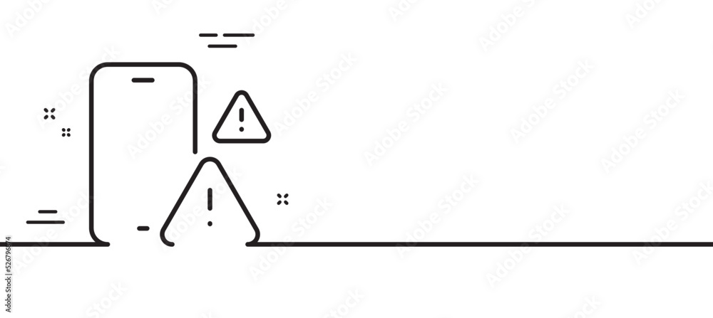 Poster phone warnings line icon. smartphone app sign. cellphone mobile device symbol. minimal line illustra