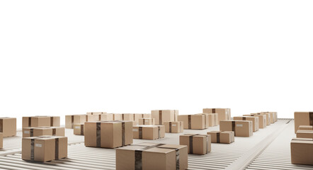 logistics parcel packages on conveyor belts 3d-illustration
