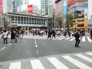 休日の渋谷駅近辺スクランブル交差点