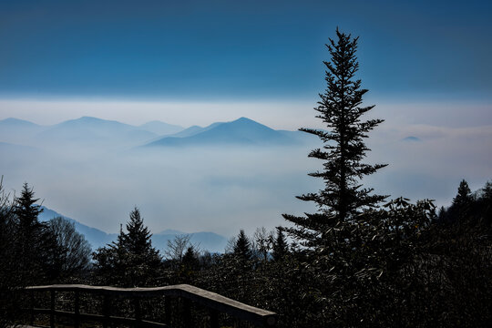 Foggy Sky Over Blue Ridge Mountains in North Carolina