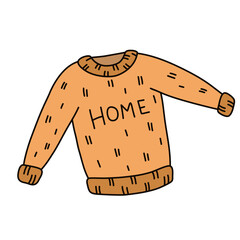 Vector hand drawn doodle wool orange sweater. Cartoon line element isolated on a white background. Sticker, print, sketch.