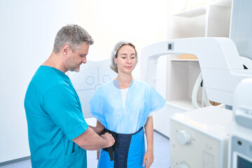 Doctor and patient in radiology department in clinic