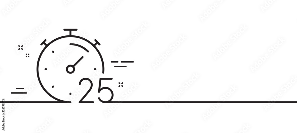 Poster timer 25 minutes line icon. stopwatch time sign. countdown clock symbol. minimal line illustration b