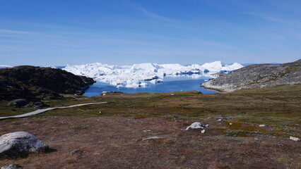 Hiking trail to iceberg shore at Ilulissat, Greenland