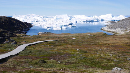 Hiking trail to icebergs at Ilulissat, Greenland