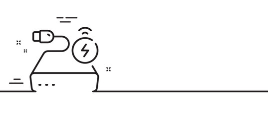 Power bank line icon. Mobile accessories sign. Charge battery symbol. Minimal line illustration background. Power bank line icon pattern banner. White web template concept. Vector