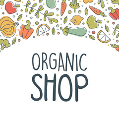 Organic Food Banner with Ripe Fruit and Vegetable Vector Template