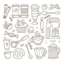 A set of elements for a coffee shop To use for posters banners postcards and packaging design Vector illustration in the style of hand drawn