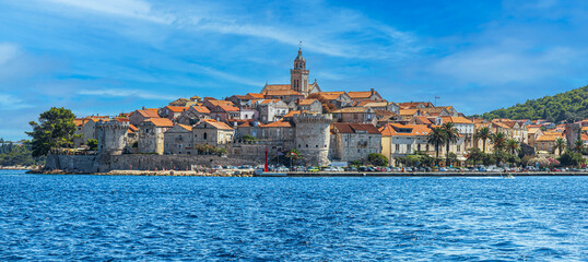 View from the sea of the medieval town Korkula, Croatia
