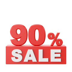3D ninety percent sale. 90% sale. Sale banner decoration.