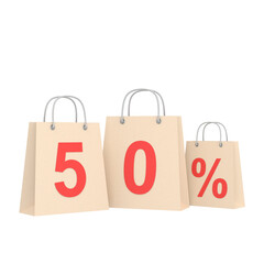 3D fifty percent off. 50% off. Sale banner decoration.
