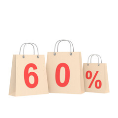 3D sixty percent off. 60% off. Sale banner decoration.