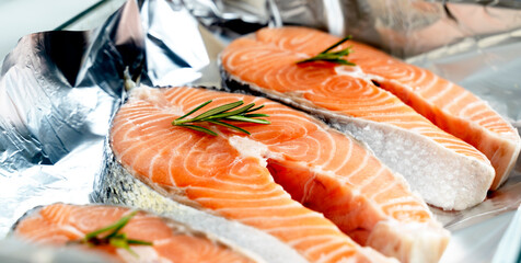 fresh salmon steaks with lemon and rosemary