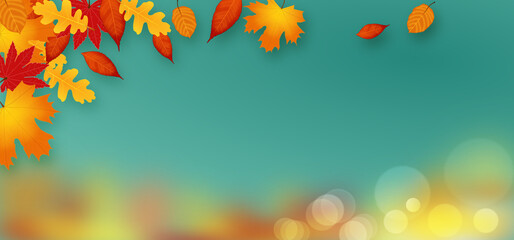 Autumn Illustration Horizontal Blue Background