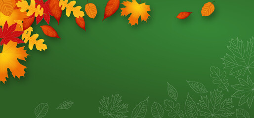 Autumn Illustration Horizontal Green Background