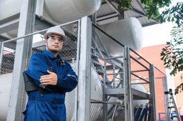 Engineers work place to keep liquid helium,preventive maintenance schedule checking,Thailand people