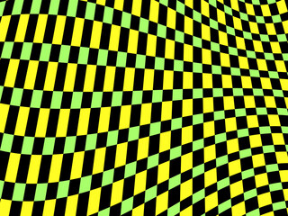 Rave psychedelic, acid trip. Distorted mesh, optical illusion. Bright abstract background green and yellow color. Design for posters, banners and promotional items. Vector illustration