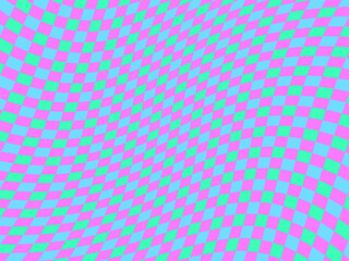 Obraz premium Distorted mesh, optical illusion. Rave psychedelic, acid trip. Bright abstract background violet and blue color. Design for posters, banners and promotional items. Vector illustration