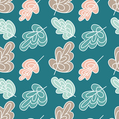 Pink mint green autumn leaf seamless pattern for design