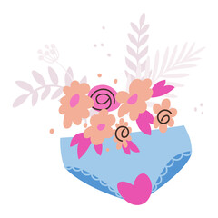 Women's panties with flowers inside. Concept of femaly health and hygiene. Illustration with transparent background.