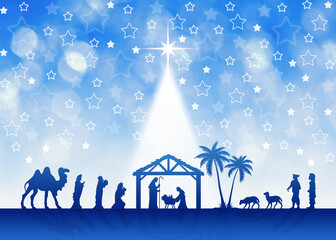 Christmas greeting card with Nativity scene