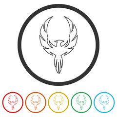 Phoenix animal design logo. Set icons in color circle buttons