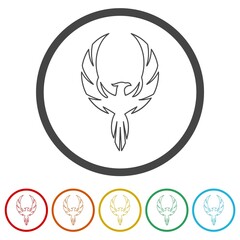 Phoenix animal design logo. Set icons in color circle buttons