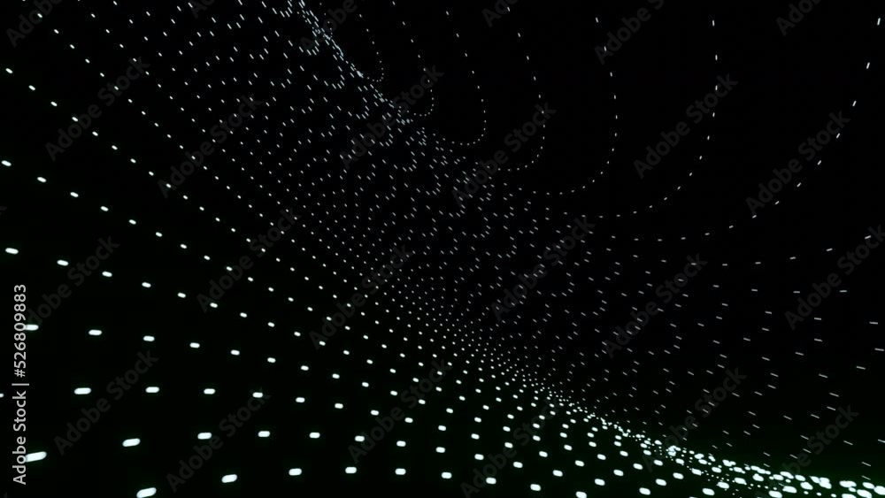 Poster abstract animation with linear flows from points in space. design. curved abstract flow of dots and 
